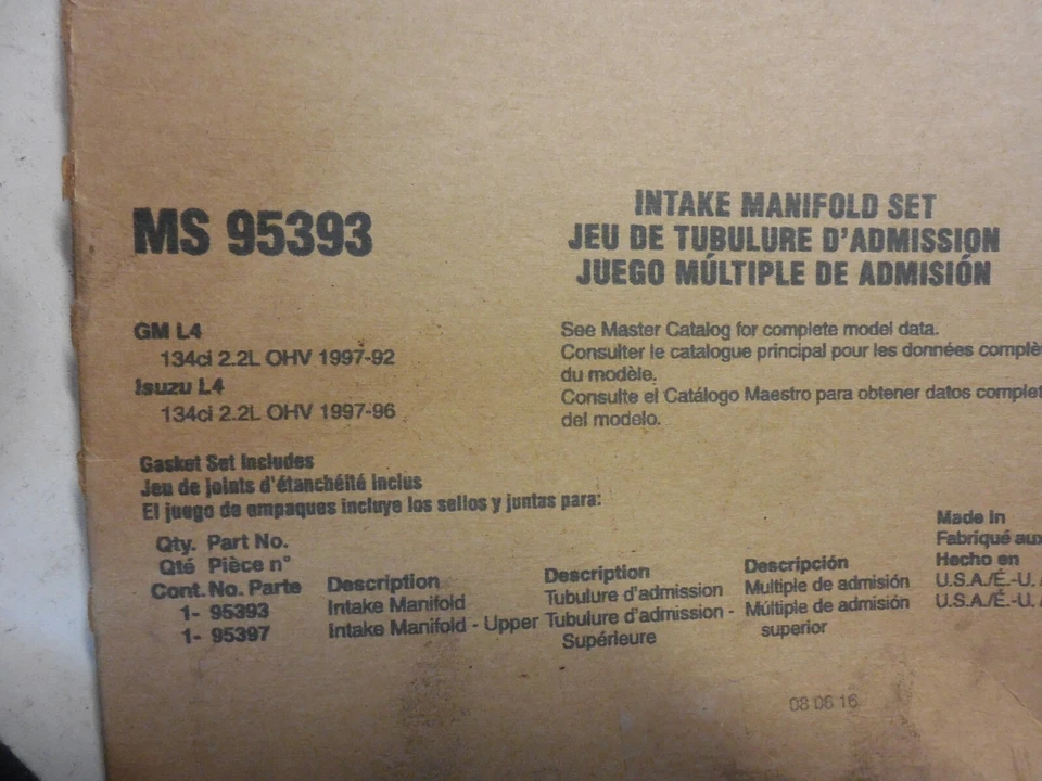 Juego de admisión de junta de colector FEL-PRO MS95393 para Buick Century GMC Sonoma 93-96 Foto 2 de 2