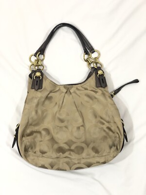 Coach Hobo Signature Carryall Purse Handbag Brown Large Zip C Logo