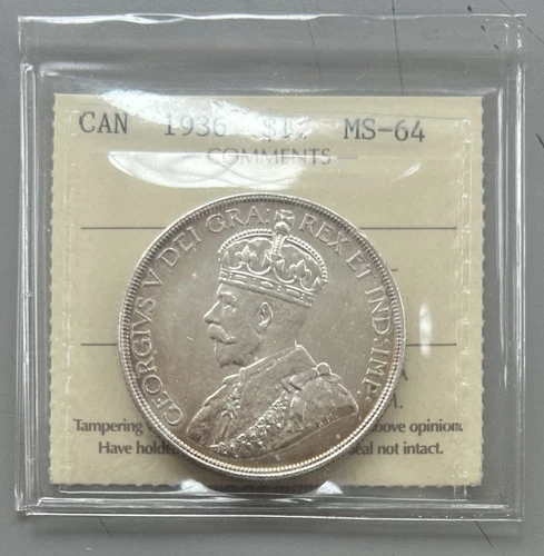1936 Canada Silver Dollar $1 - ICCS MS64 - XAY 657   C2