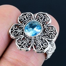 Swiss Blue Topaz Gemstone Handmade 925 Sterling Silver Jewelry Ring Size 7