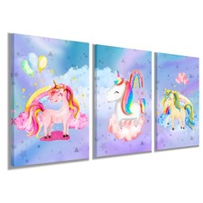 Unicorn Wall Art Girl's Bedroom Decor - Rainbow Canvas Pictures for Nursery H...