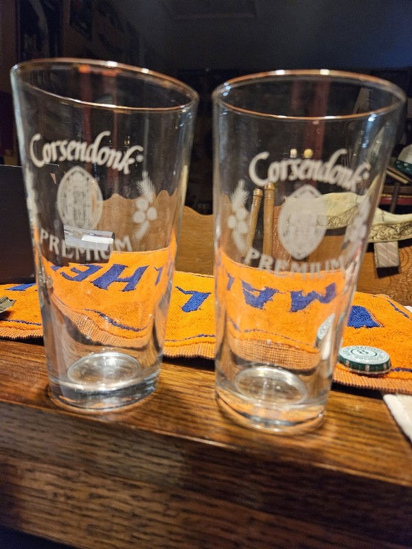 Corsendonk Premium Belgium Abbey Ale Glasses Pair 1950's