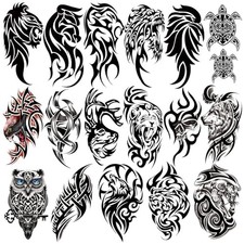77 Sheets Temporary Tattoo, 17 Sheets Half Arm Black Lion Owl Wolf Tribal