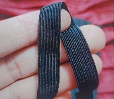 Schwarz, 12 mm - 1/2'' Halber Zoll Flach Elastisches Band Kordel, Zubehör (20 Meter - 22 Yard)
