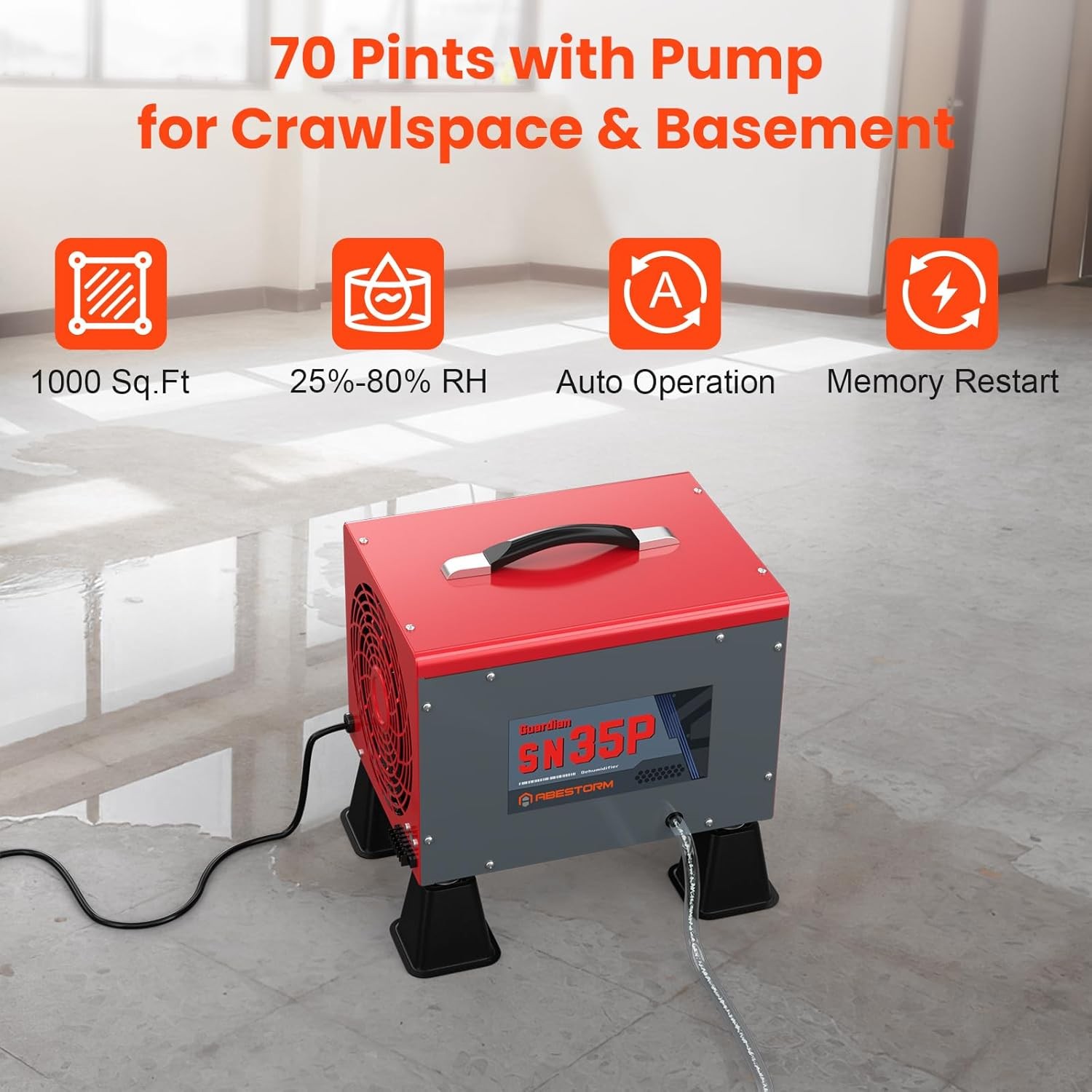 Abestorm Guardian SN35P 70 Pints  Crawl Space Dehumidifiers, Compact Portable