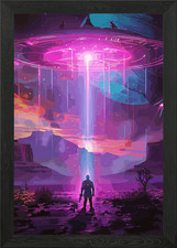 Listing image for UFO Landing in Desert Framed Wall Art Poster Canvas Print Picture