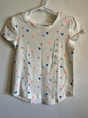 Cat & Jack Girls Size 5T Top Cream with Multicolor Hearts