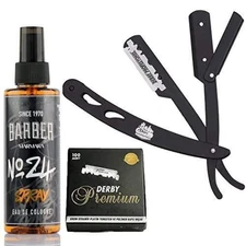 The Shave Factory Straight Edge Razor Kit (Black/Barber No24 50ml Cologne / 100