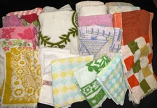 Large VTG Mid Century Bath Towel Lot Floral Geometric Cotton Terry Craft Upcycle