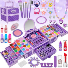 99 Pcs Kids Makeup Kit for Girls, Princess Toys Real Washable Cosmetics Set with