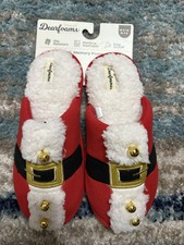 NWT Dearfoams Red Santa Christmas Slippers, Memory Foam, Men s 7-8 Women s 9-10