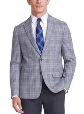 Tommy Hilfiger Mens Modern-Fit Plaid Sport Coat 44 Long Grey Blazer - NWT 295