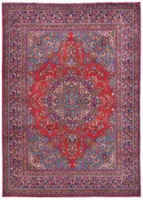 Vintage Hand-Knotted Wool Oriental Rug 10X13 Red Floral Classic Design Carpet