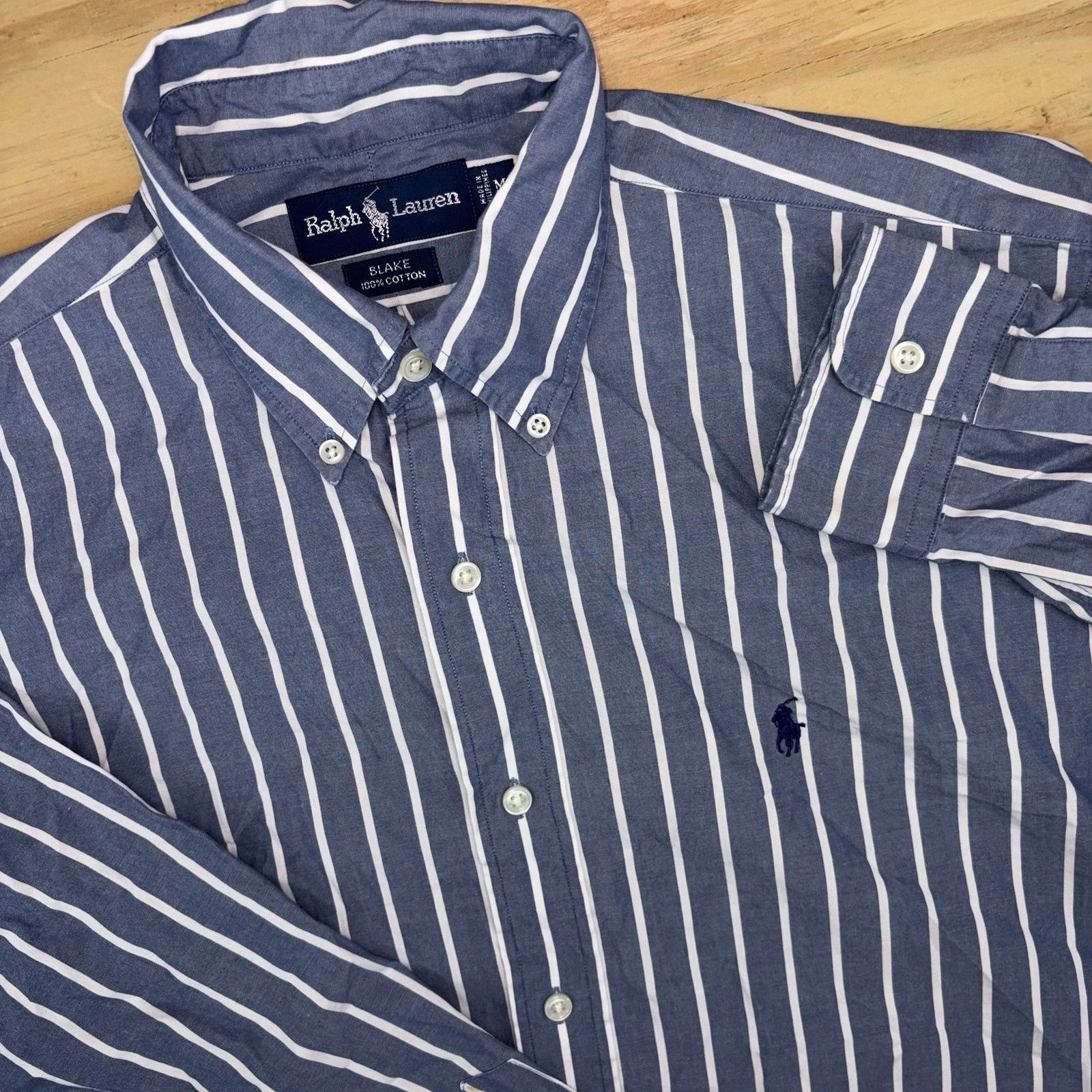 Polo Ralph Lauren Blake Mens Medium Long Sleeve Blue White Striped Button Down