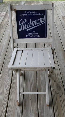 antique Piedmont cigarette advertising folding chair W double porcelain sign