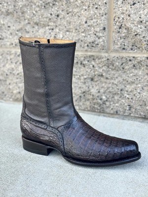 Genuine Exotic Alligator Caiman Belly J-Toe Western Boots with Zipper - Brown