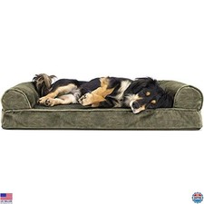 FurHaven Medium Orthopedic Foam Dog Bed - Faux Fur, Velvet, Washable, Dark Sage