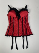 Vintage Fredericks Of Hollywood Red Satin Bustier Corset Garter Lingerie Size M