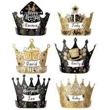 Happy New Year Hats, 12 Pcs Paper Crowns New Years Eve Hats 6 Styles Adjustab...