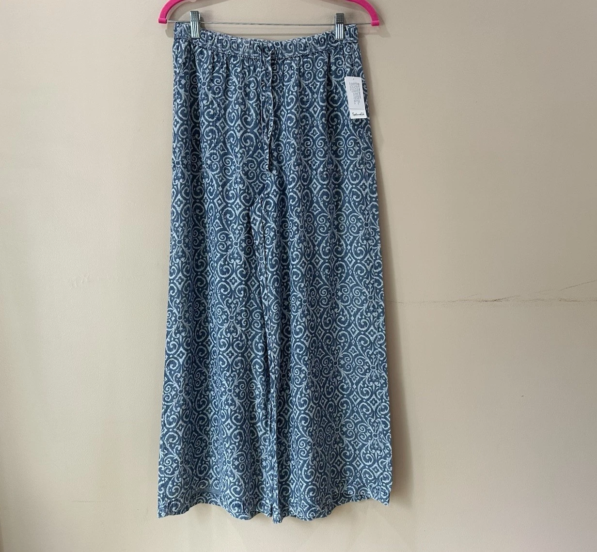 NWT Splendid Women’s M Angie Indigo Palazzo Pants Wide Leg Blue Printed Coastal