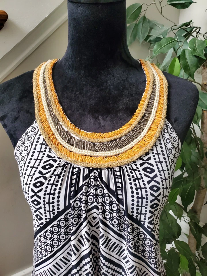 INC Black & White Rope Beaded Round Neck Sleeveless Casual Top Blouse Size M - Image 3 of 4
