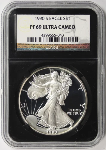 1990-S Silver Eagle Proof PF 69 Ultra Cameo $1 NGC Black Retro Slab