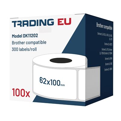 100x comp. label with Brother DK11202 62 x 100mm 300 Label +1x Stand 