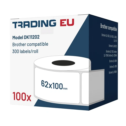 100x comp. label with Brother DK11202 62 x 100mm 300 Label +1x Stand