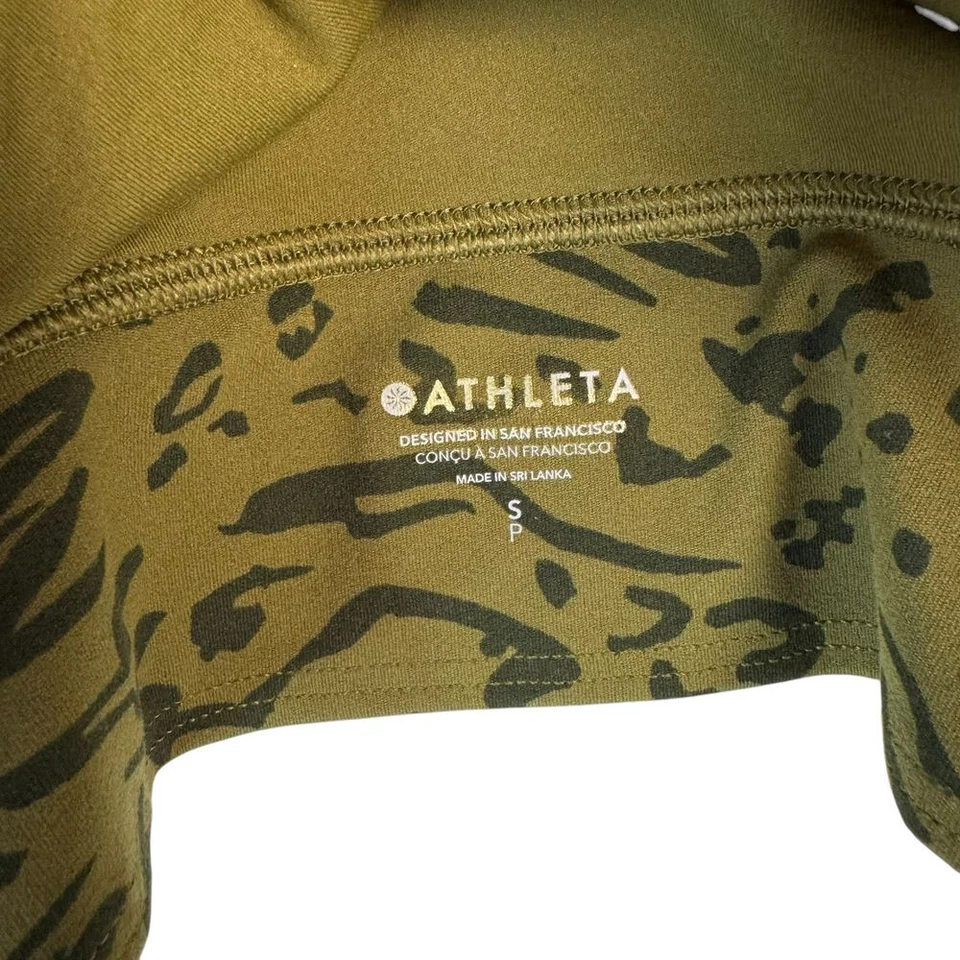 Athleta Animal Print Sports Bra Olive Green Leopard Plunge Workout Top Size S - Image 3 of 4