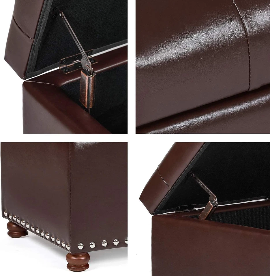 Banco otomano de almacenamiento superior elevador rectangular, banco de dormitorio acolchado de cuero sintético con Foto 4 de 4