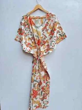 Indian Vintage 100% Cotton Long Beach Maxi Kaftan Dress One Size Caftan Kimono