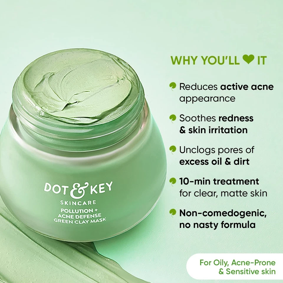 Dot & Key Acne Defence Green Clay Face Mask With Salicylic For Dark Spots,85gm, - Image 2 of 4