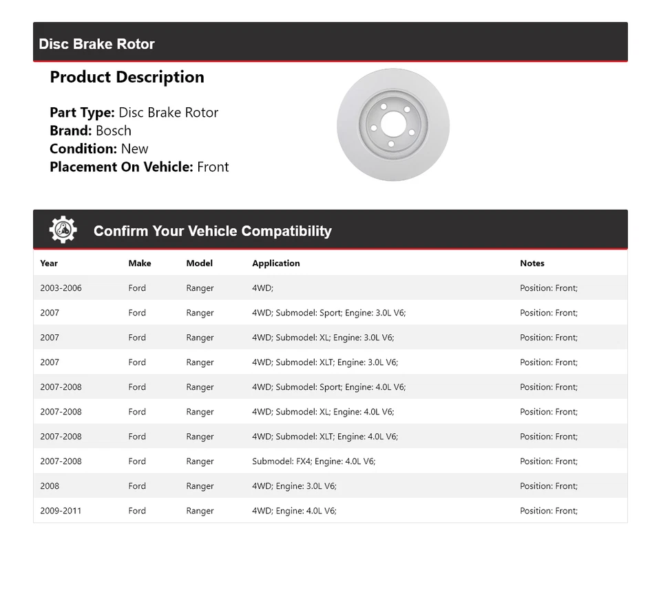 Rotor de freno de disco delantero QuietCast Bosch 2003-2011 2004 2005 2006 Foto 2 de 4