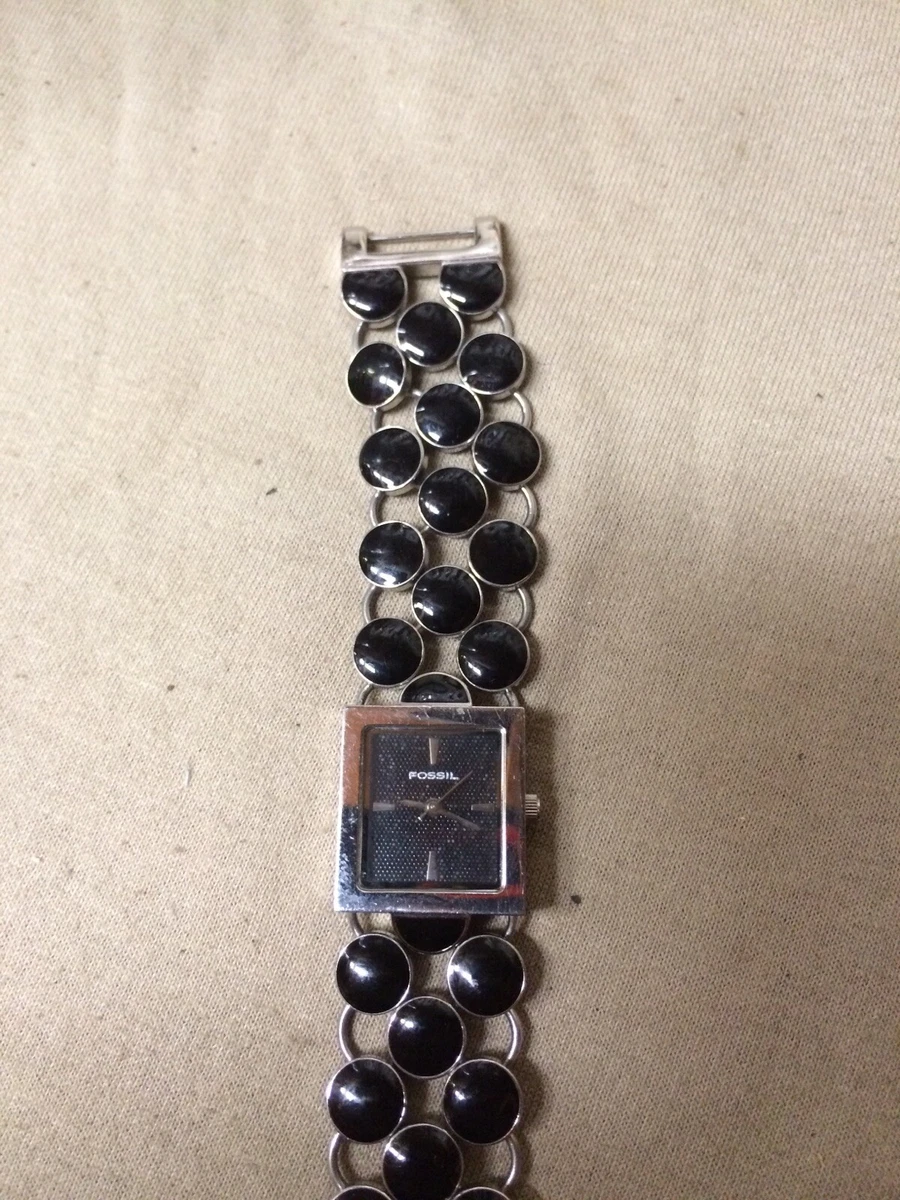 Ladies Fossil Black Analog Watch with Chain Bracelet Band ES 1614