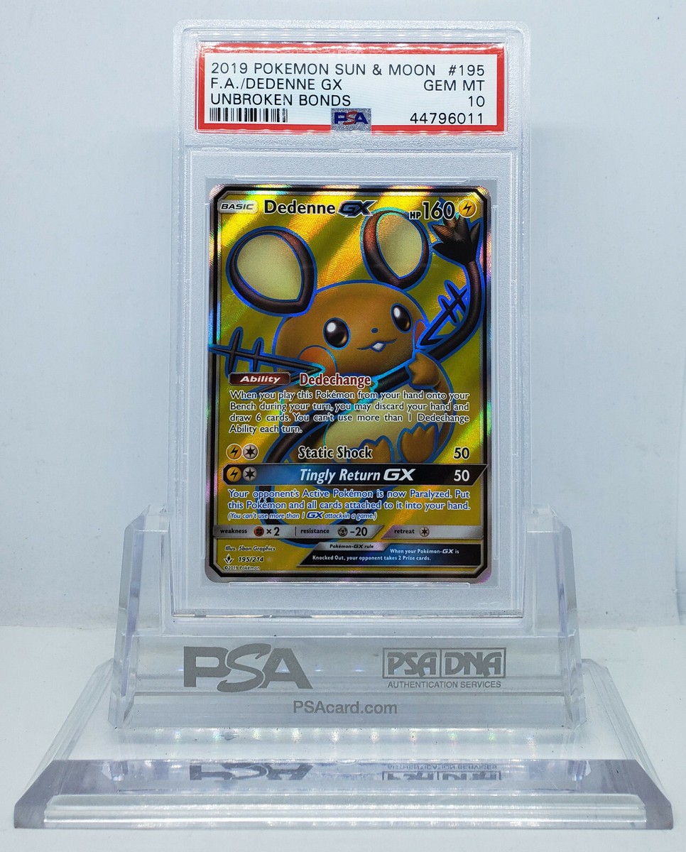 POKEMON UNBROKEN BONDS DEDENNE GX #195 FULL ART HOLO FOIL PSA 10