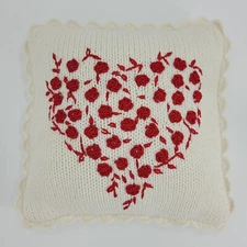 Dakotah Home Knits Heart of My Heart Pillow Rose Embroidery Scalloped Size 11X11