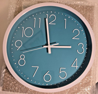 jomparis 12 Inch Silent Non-Ticking Battery Operated Round Turquoise Wall Clock