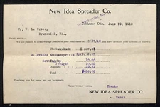 New Idea Spreader Coldwater, OH 1912 Billhead / Receipt (#1)