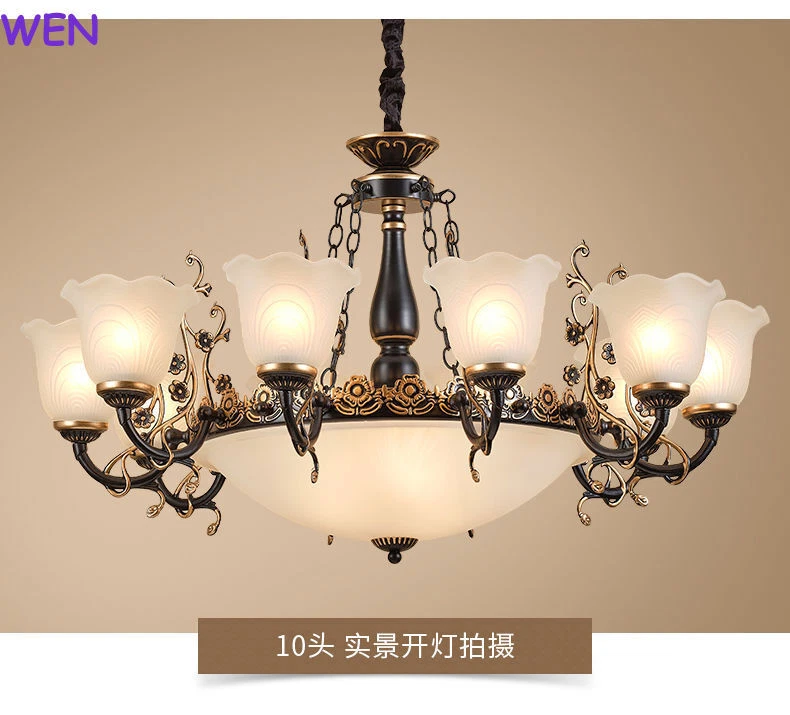 European Chandelier Living Room Light Retro Ceiling Lighting Glass Pendant Lamp - Image 4 of 4