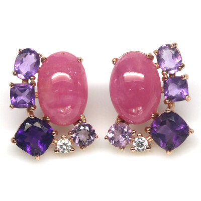 Gemstone x 12 Pink Ruby, Amethyst Zircon Earrings 925 Silver Rose  Gold