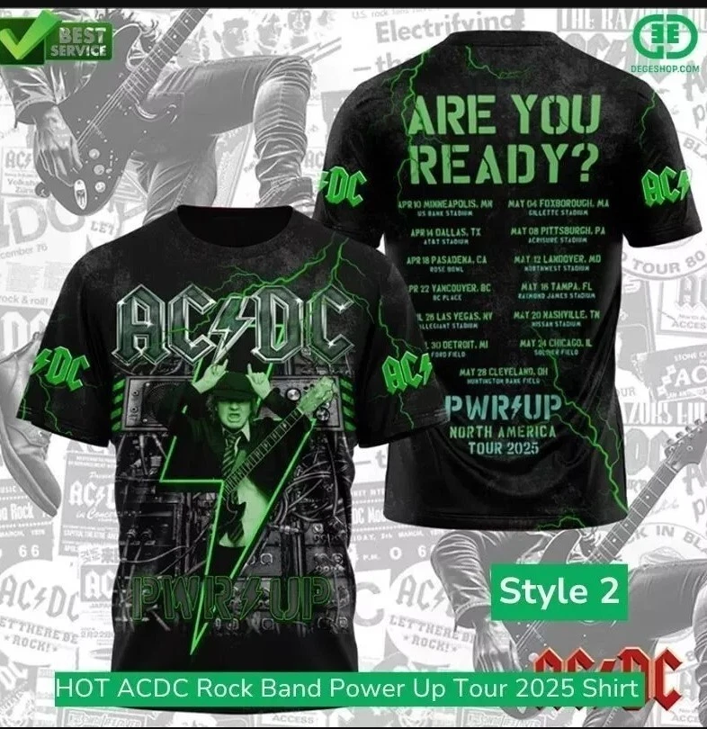Music AC.DC Rock Band Power Up Tour 2025 3D T-Shirt