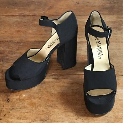 ESCARPINS VINTAGE 70 SAN MARINA, NEUFS, T. 36 satin et cuir - Photo 1/4