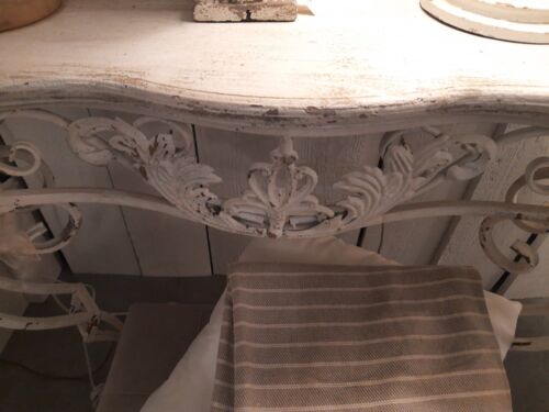 Konsolentisch mit schmiedeeisernen Beinen und Holzplatte, Shabby Chic in Weiß - Bild 10 von 10