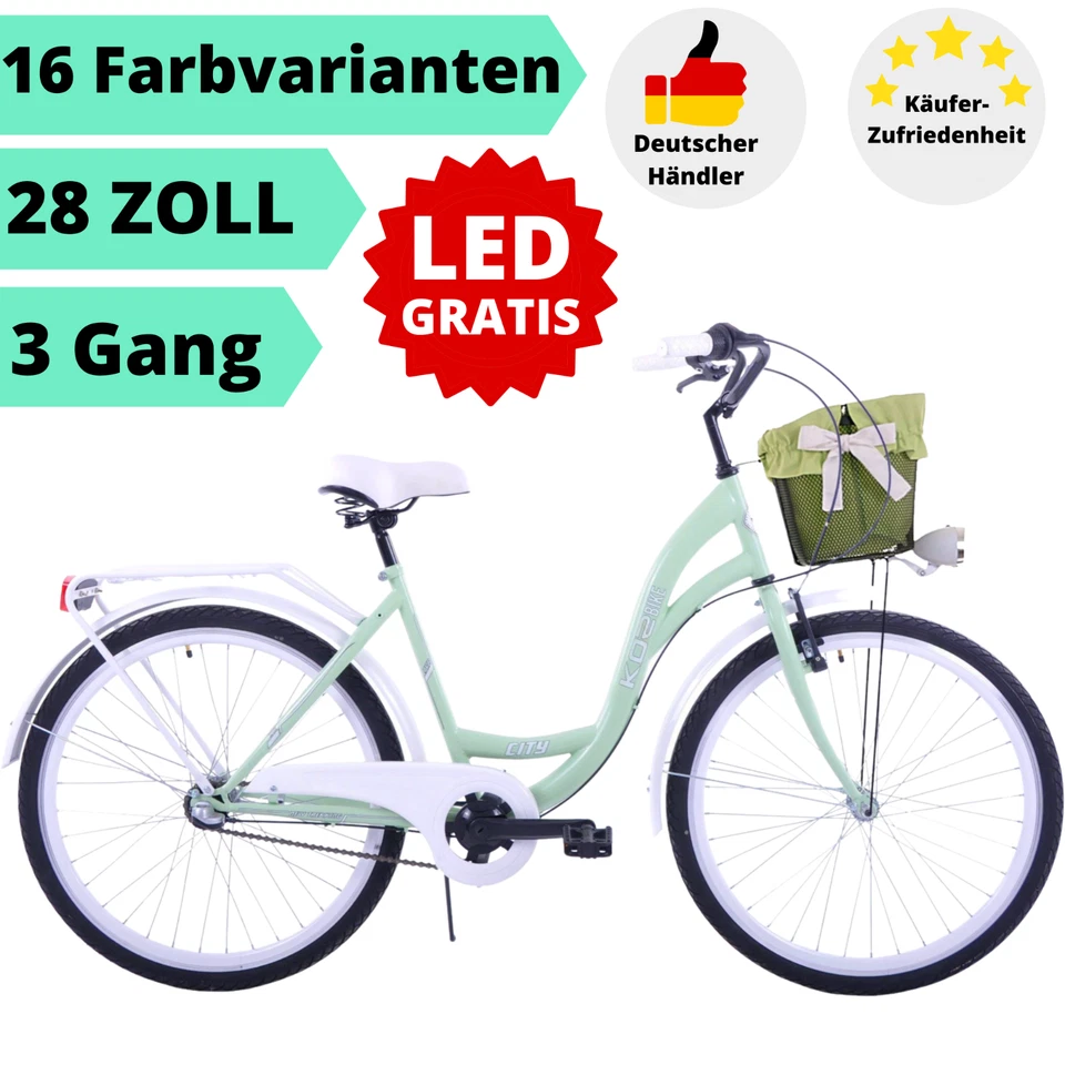 Fahrrad Damen 28 Zoll 3 Gang Damenrad 16 Farben Korb Licht Citybike Metallkorb