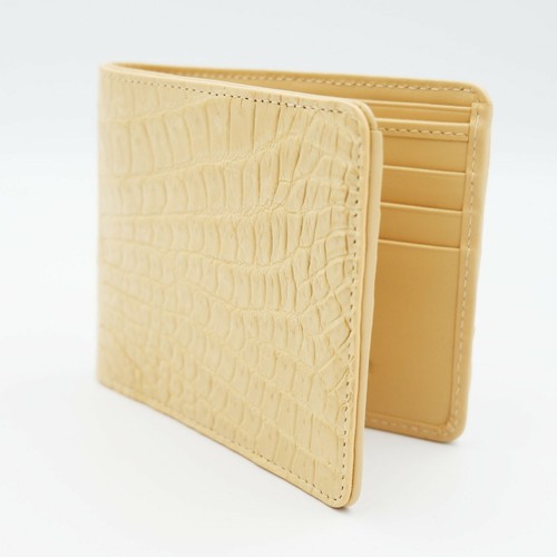 New Beige Genuine Croc Leather Belly Skin Mens Bi-fold Wallet. - Picture 2 of 11