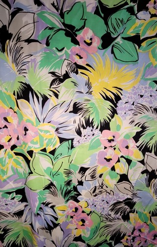 Vintage 1988 Big Pastel Tropical Florals 2 YD x 42" Drapey Synthetic Knit Fabric - Picture 2 of 3