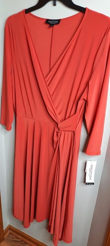 Perceptions New York 3/4 Sleeve Faux Wrap Midi Dress Twist Waist Size XL Rust - Picture 4 of 16