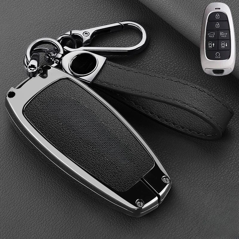 Leather Zinc Alloy Car Smart Key Fob Case Cover Bag For Hyundai Nexo Sonata 2019 - Image 4 of 4