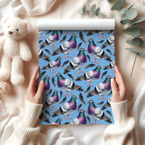 Pigeon Gift Wrap – Watercolour Pigeons Wrapping Paper with Feathers Design W71 - Picture 39 of 44