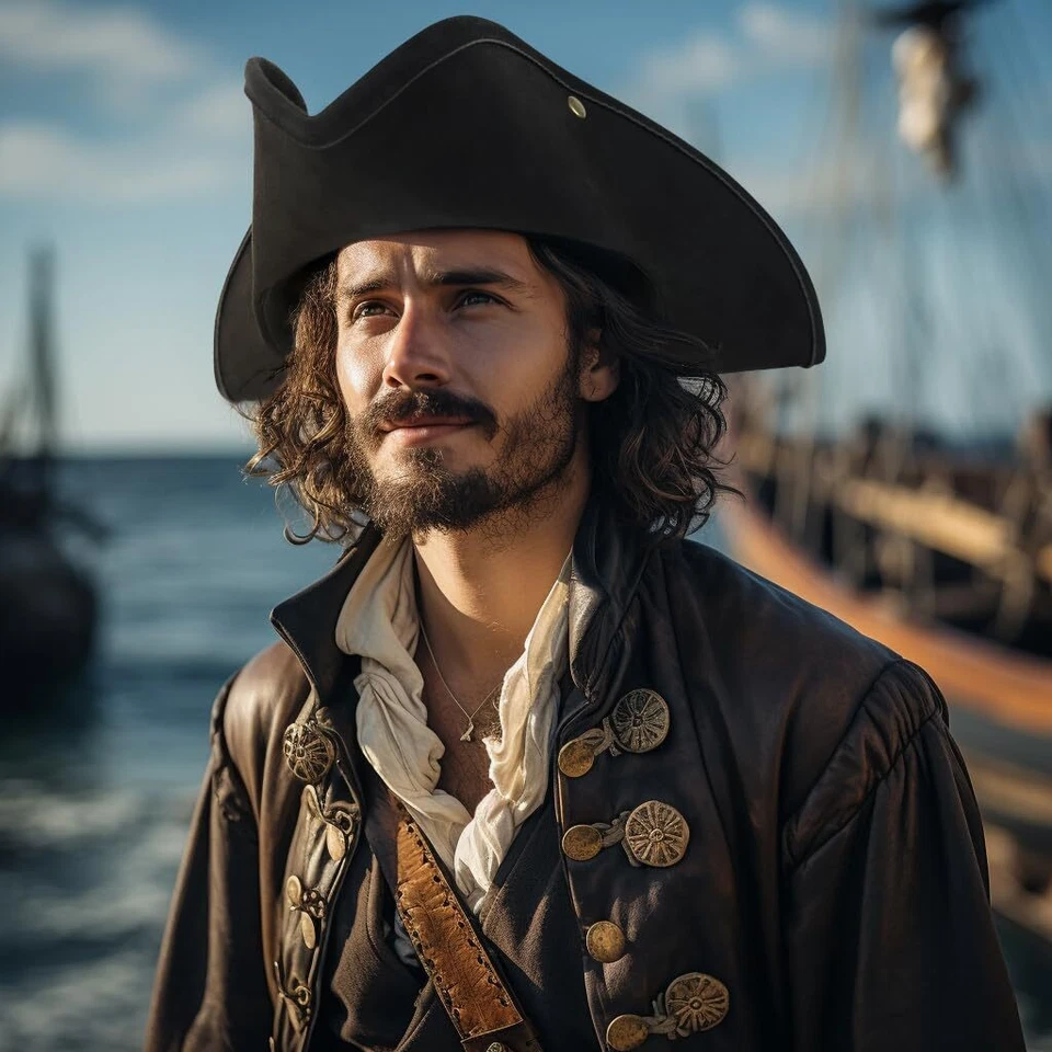 Sombrero Pirata para Mujer y Hombre Tricornio Colonial Halloween Adulto Guerra Revolucionaria... Foto 3 de 4